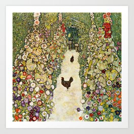 Gustav Klimt Garden Path With Chickens Art Print