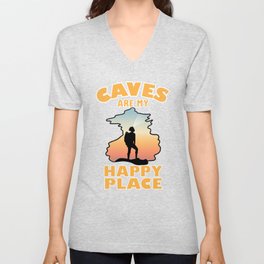 Caves Are My Happy Place - Funny Caving V Neck T Shirt