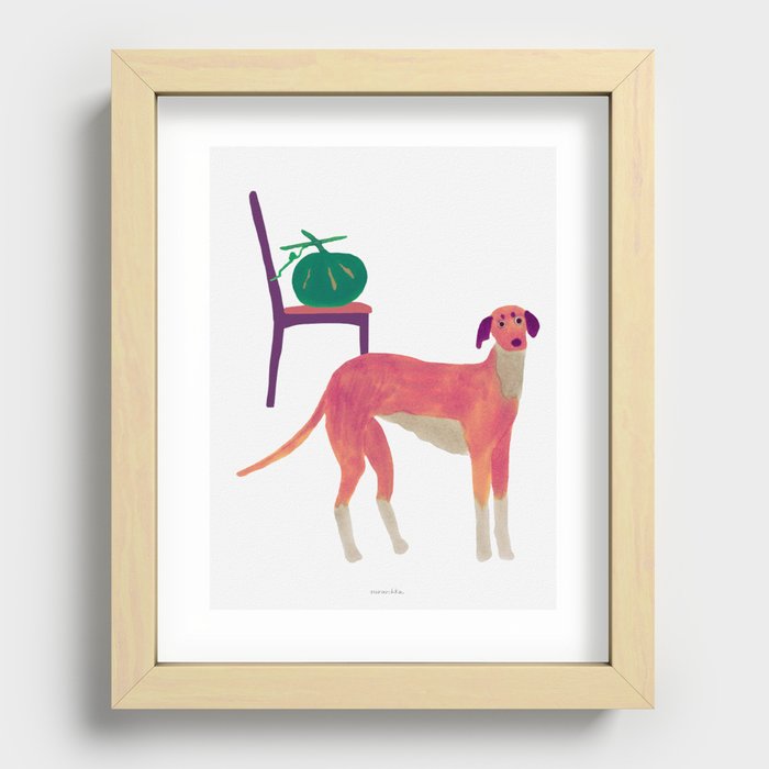 Dog and a Pumpkin - Reddish Purple and White Recessed Framed Print