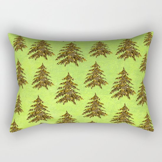 Sparkly Gold Christmas tree on abstract green paper Rectangular Pillow