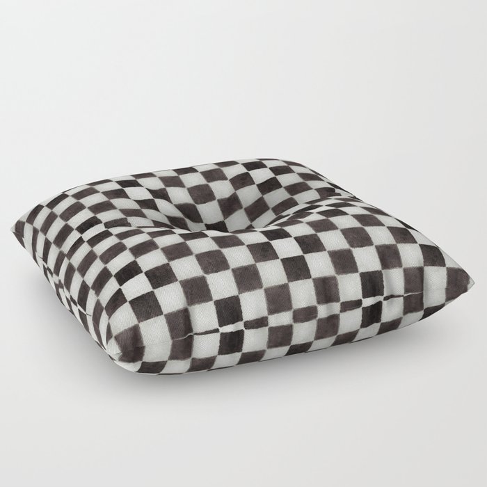 Large Black and White Watercolored Checkerboard Chess Floor Pillow