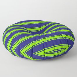 [ Thumbnail: Midnight Blue and Green Colored Lines Pattern Floor Pillow ]