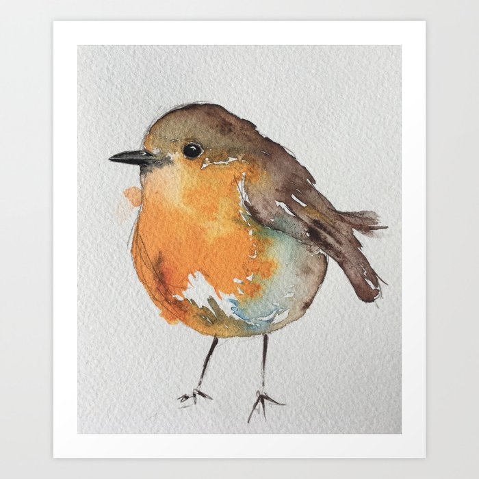 Red Robin Painterly Garden Bird  Art Print