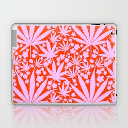Pink On Red Retro Modern Cannabis And Spring Flowers Laptop Skin
