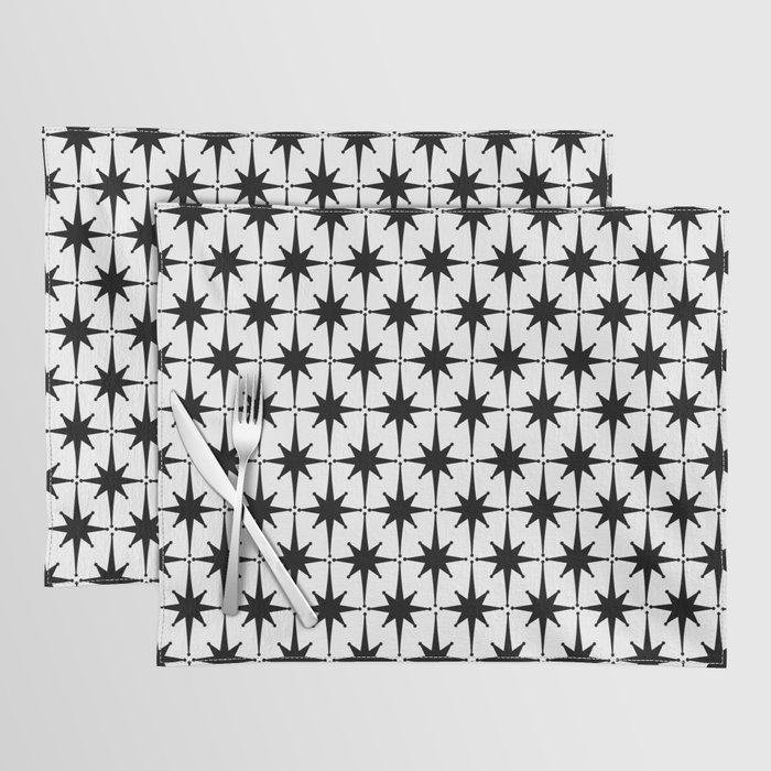 Midcentury Modern Atomic Starburst Pattern in Black and White Placemat
