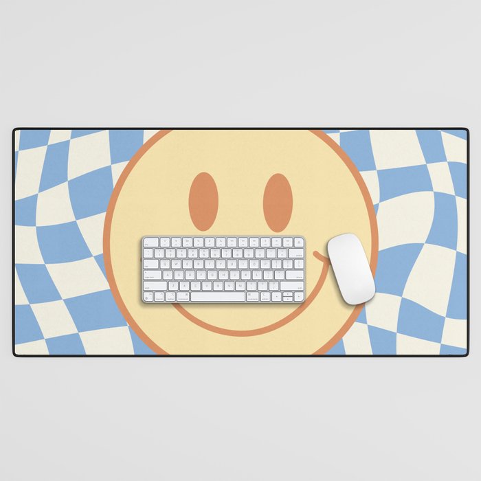 Soft blue smiley wavy checked Desk Mat