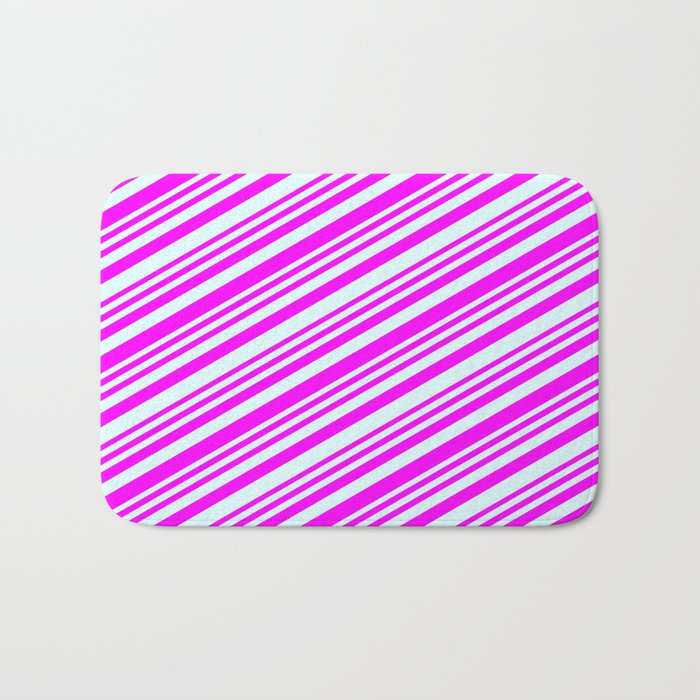 Fuchsia & Light Cyan Colored Stripes/Lines Pattern Bath Mat