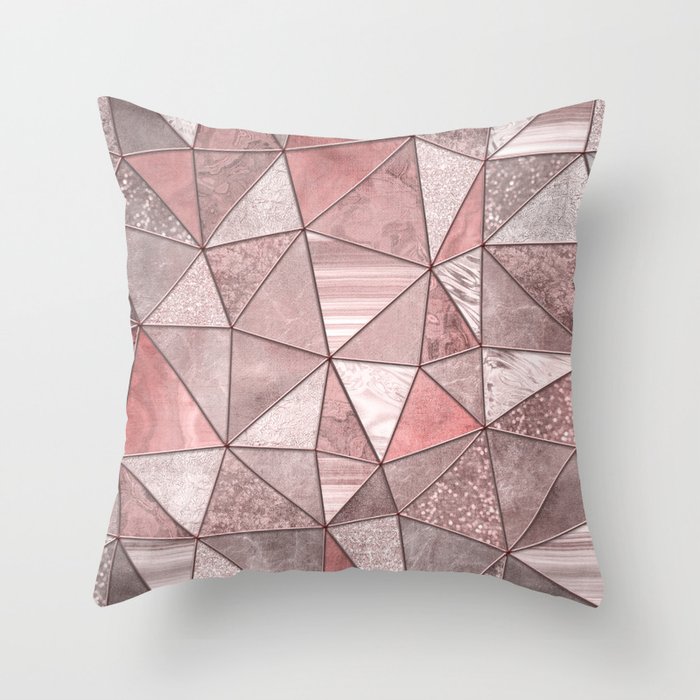 Soft Pink Coral Glamour Gemstone Triangles Throw Pillow