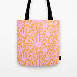 Mid Mod Cannabis And Flowers Pink And Orange Tote Bag