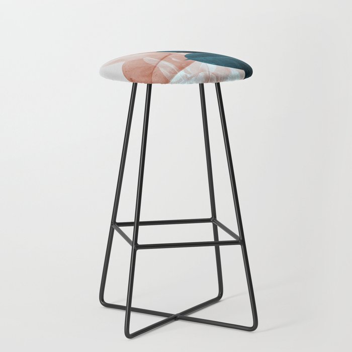 Blush Blue Leaves Bar Stool By Printsproject Society6 Blush Blue Leaves Bar Stool