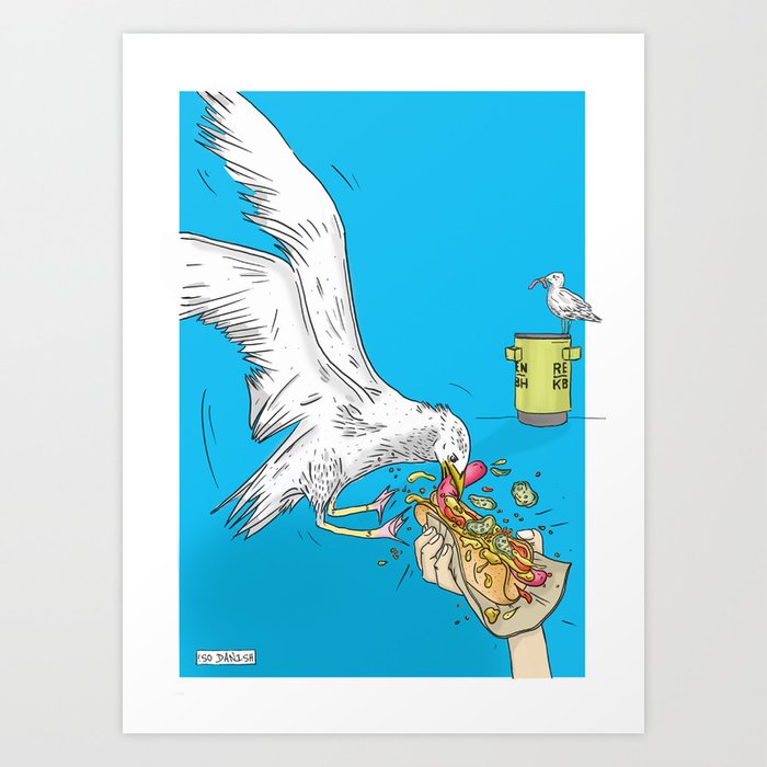 Bird against hot dog Art Print