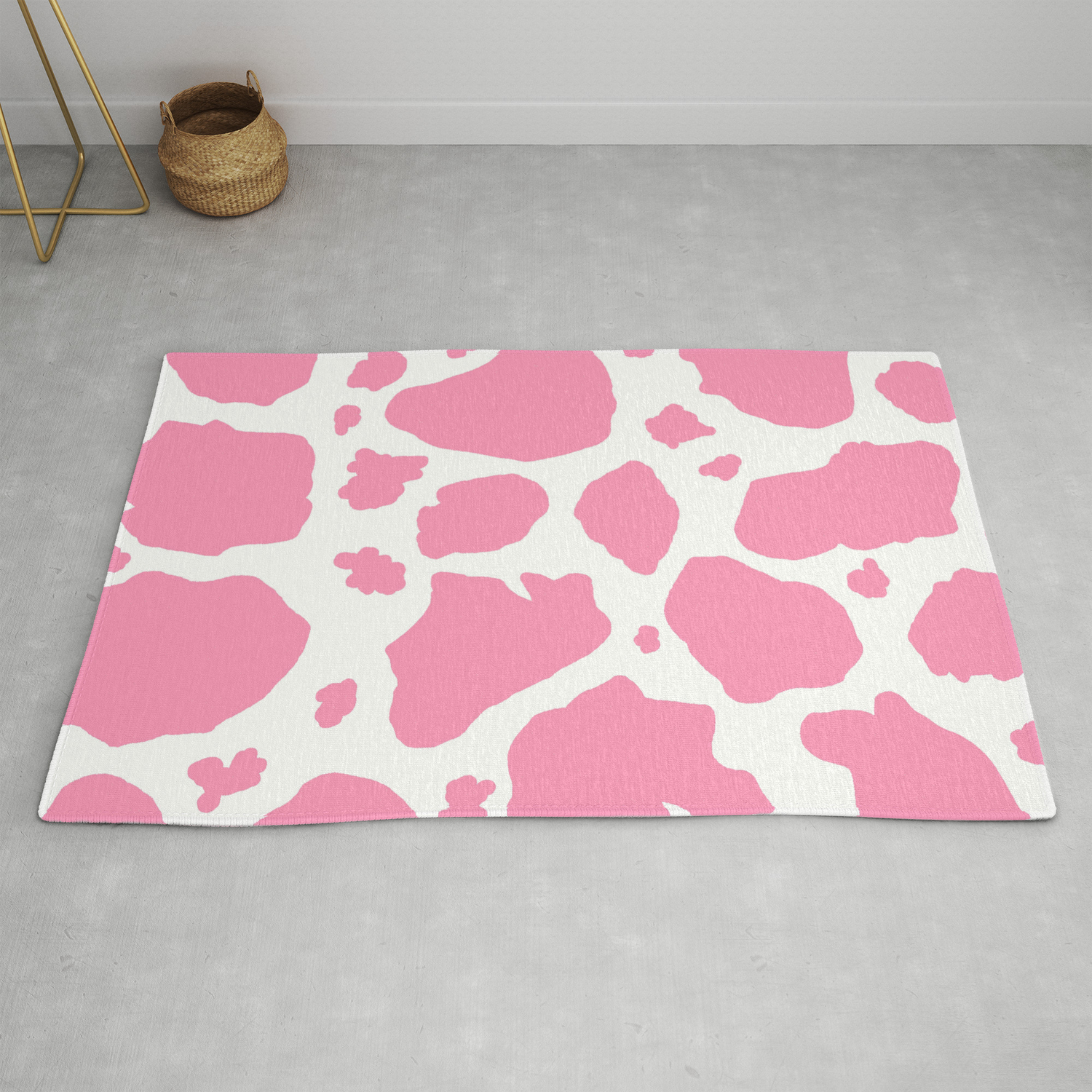 White Animal Print Cow Spots Rug, Pink And White Rugs