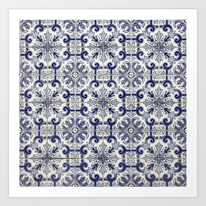 Portuguese tiles pattern blue Art Print
