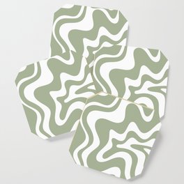 Liquid Swirl Abstract Pattern in Sage Green and White Coaster