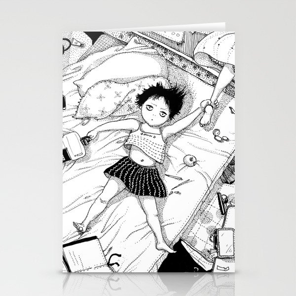 Monochrome Surrealistic Illustration Hold Your Ankle In My Messy Bedroom Stationery Cards By Carmenwangms