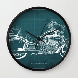 Indian Roadmaster 2016 Blueprint, Green Background Wall Clock