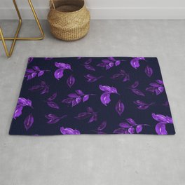 Dark purple violet leaves moody pattern Rug