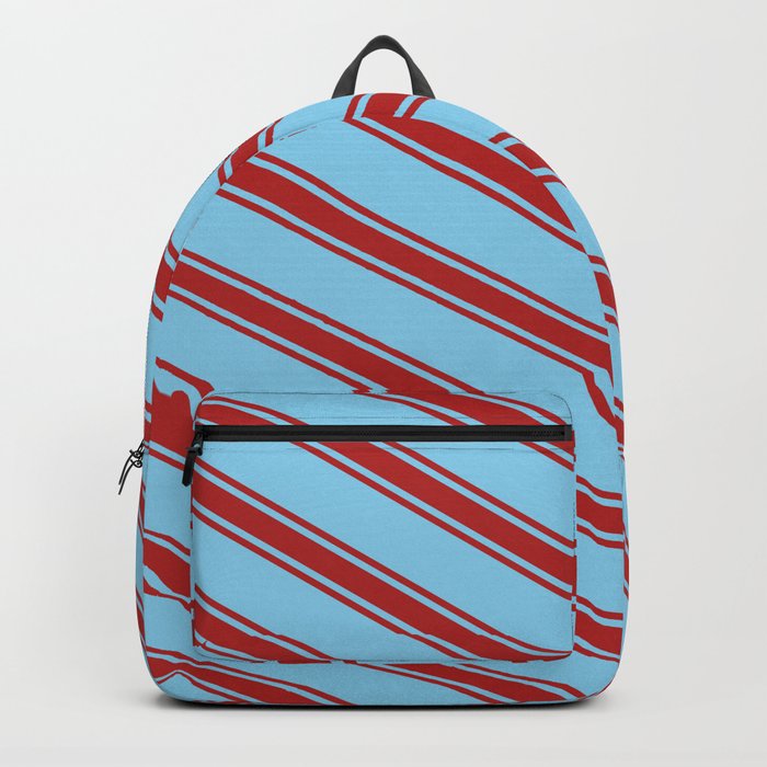 Sky Blue & Red Colored Stripes Pattern Backpack
