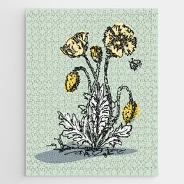 Botanical Wild flower Alpine poppy yellow Jigsaw Puzzle