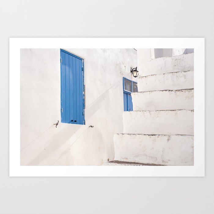 White all around / Details of white cubic houses and blue details in Milos island, Greece Art Print