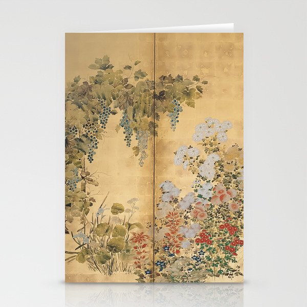 Japanese Edo Period Six-Panel Gold Leaf Screen - Spring and Autumn Flowers Stationery Cards
