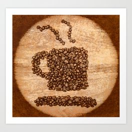 Rustic roast Art Print | Brown, Cup, Beverage, Beans, Vintage, Advert, Cafe, Sign, Coffee, Old 