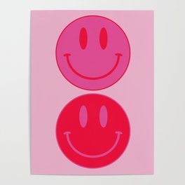 Large Bright Pink and Red Vsco Smiling Faces - Preppy Aesthetic Poster