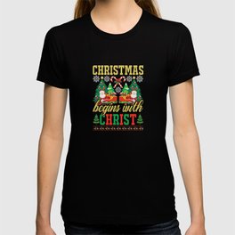 funny christmas gifts Christmas Begins With Christ T-shirt