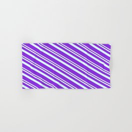 [ Thumbnail: Light Cyan & Purple Colored Stripes Pattern Hand & Bath Towel ]