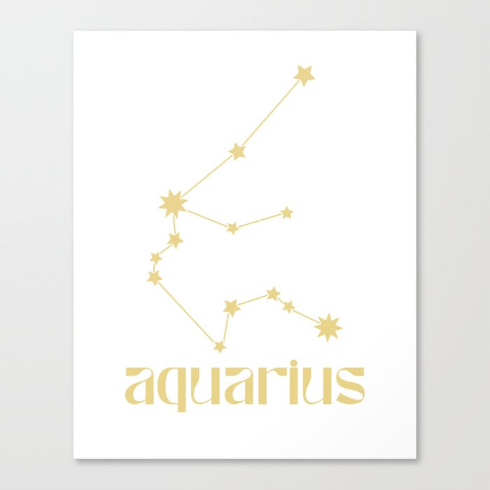 Aquarius Sign Star Constellation Art, Retro Groovy Gold Font, Wall Decor Canvas Print