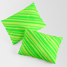 [ Thumbnail: Light Green and Lime Colored Stripes/Lines Pattern Pillow Sham ]