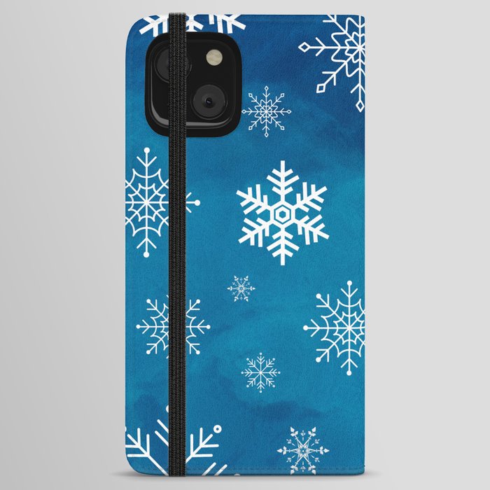 Snowflake Winter Snow Christmas Holiday Blue Pattern iPhone Wallet Case