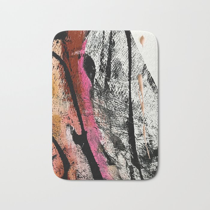 Motivation [2] : a colorful, vibrant abstract piece in pink red, gold, black and white Bath Mat