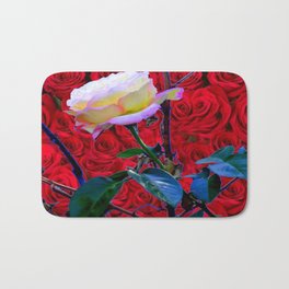 YELLOW ROSE  ON RED ROSES GARDEN ABSTRACT Bath Mat | Yellowart, Colored Pencil, Roseflorals, Digital, Gardengifts, Redart, Abstract, Acrylic, Roses, Spring 