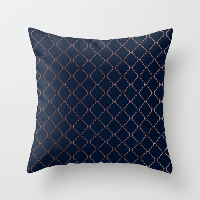 Navy blue and copper seamless pattern Throw Pillow
