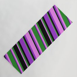 [ Thumbnail: Dark Orchid, Violet, Forest Green, and Black Colored Lines Pattern Yoga Mat ]