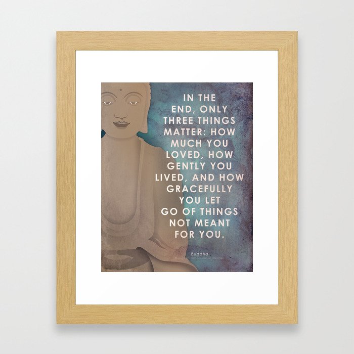 Zen quote art, spiritual Buddhist typography. Framed Art Print