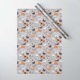 Origami doggie friends // grey linen texture background Wrapping Paper