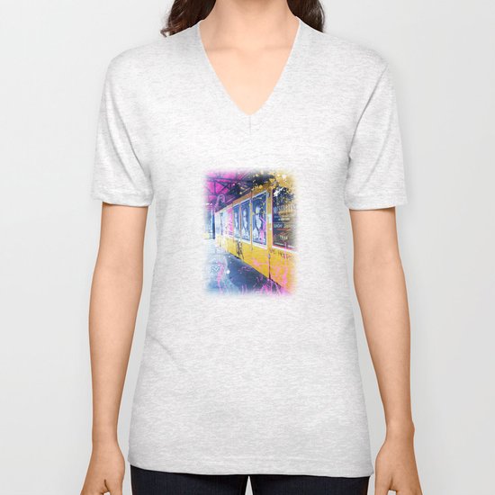 purple and yellow _ little burke graffiti Unisex V-Neck