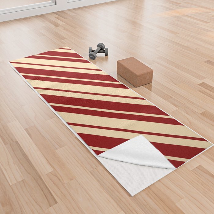 Beige and Dark Red Colored Stripes/Lines Pattern Yoga Towel