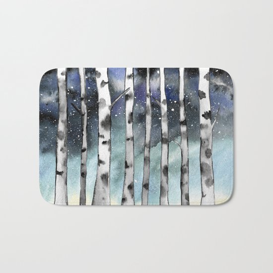 Birch Shadows In Winter Bath Mat