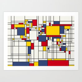 World Map Abstract Mondrian Style Art Print
