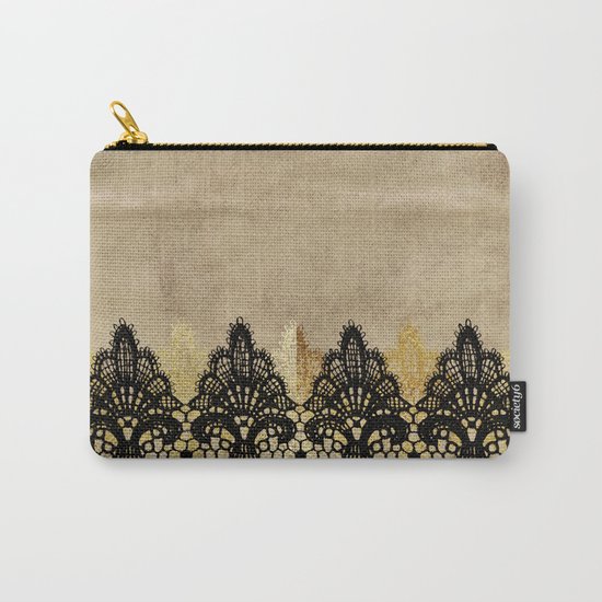 Elegance- Ornament black and gold lace on grunge paper backround Carry-All Pouch