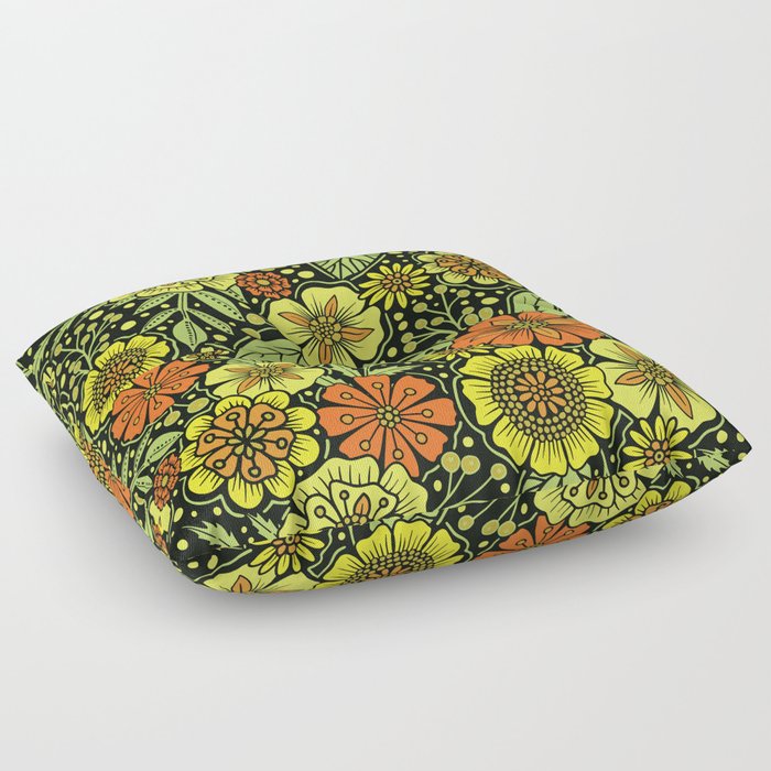 Vibrant Yellow & Green Floral Floor Pillow