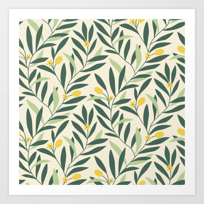 Olive branch pattern in green Art Print