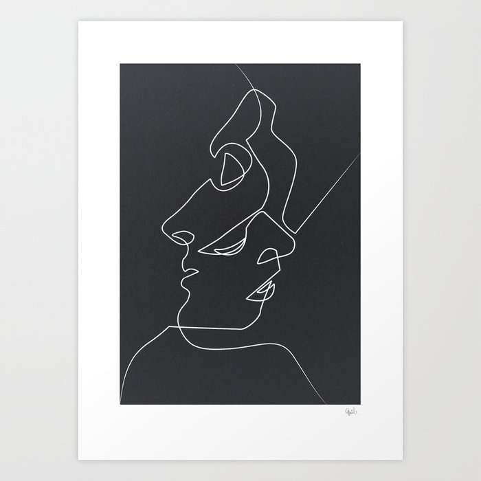 Close Noir Kunstdrucke | Drawing, Digital, Black-&-white, Black-white, Illustration, Liebe, Simple, Simplicity, Line-drawing, Modern-art