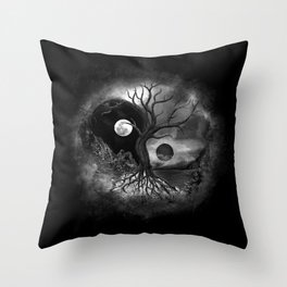 Yin Yang Tree Landscape Black and White Throw Pillow