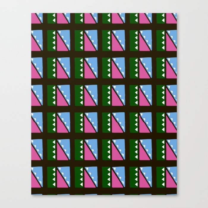 Modern, abstract ethnic geometric seamless-pattern in green light blue, black, white Canvas Print