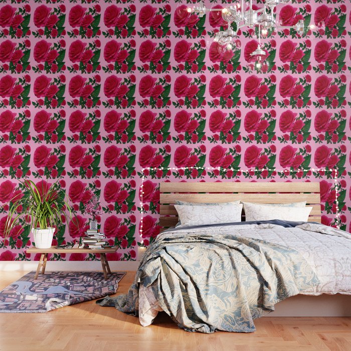 Decorative Red Garden Roses Pink Art Wallpaper By Sharlesart