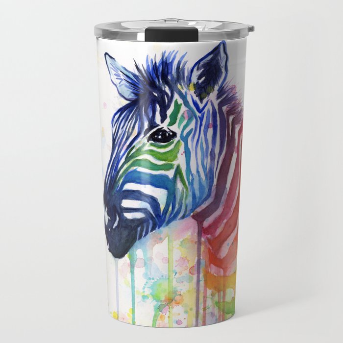 Zebra Watercolor Rainbow Animal Painting Ode to Fruit Stripes Travel Mug